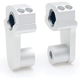 APE RACING Pivoting Handlebar Risers 2'' Height Rise &ndash; Billet Aluminum Universal Motorcycle Bar Clamps for 7/8'' &amp; 1-1/8'' Handlebars &ndash; Mounts to Oversize 1-1/8'' Stem Clamp Silver