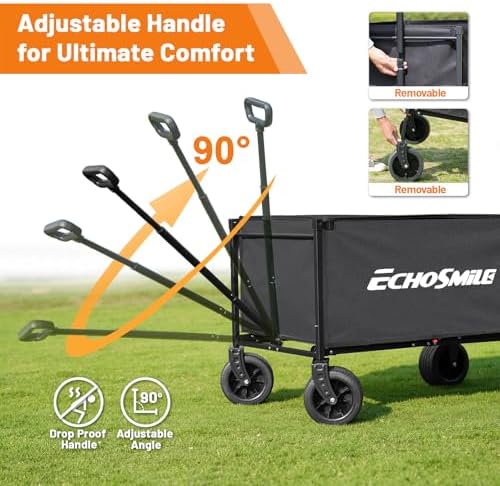 Carrello Pieghevole da Giardino 200L 180KG, Carretto da Spiaggia con Grandi Ruote, Carrelli da Trasporto con Maniglia Regolabile per Campeggio, Shopping e Attività All'aperto (Nero)