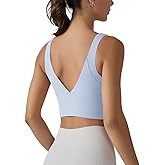 ABOCIW Longline Sports Bra for Women V Back Wireless Padded Medium Support Yoga Bra Workout Crop Tank Tops