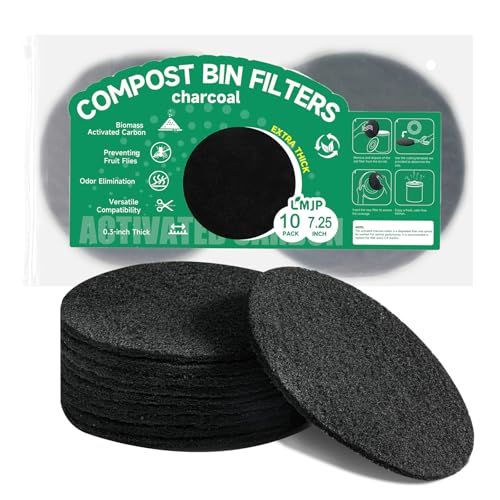 LMJP 7.25 Inch Charcoal Filters for 10 Pack Kitchen Countertop Compost Bins - Extra Thick 0.3