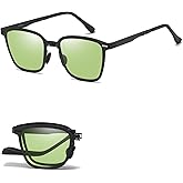 GMKATEYE Polarized Folding Sunglasses Womens Men, Lightweight Foldable Sunglass Metal Frame Square Durable Sun Glasses Shades