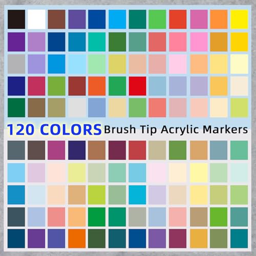 120 Colors Acrylic Paint Markers, Soft Brush Tip Acrylic Paint Pens, Waterproof Coloring Art Markers for Wood, Metal, Ceramic, Fabric, Stone, Egg, Rock Painting and DIY Art Crafting