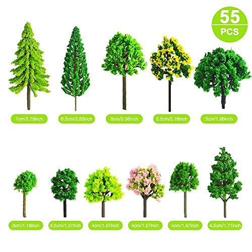 KOWVOWZ 55pcs Mini Model Trees for Train Scenery - Mixed Miniature Artificial Wargame Trees for Railroad Diorama Supplies and Landscape, Black