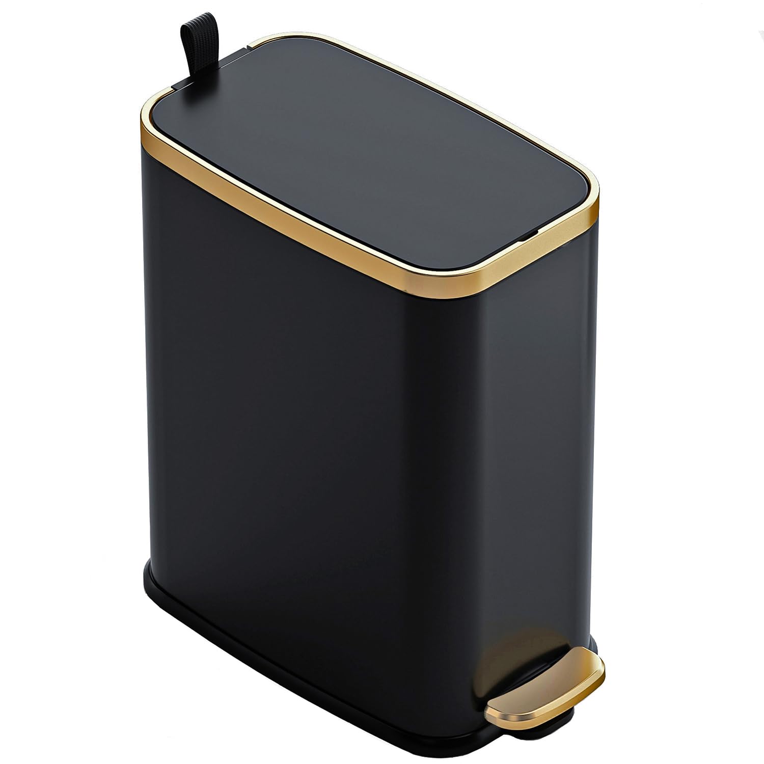 Photo 1 of CEROELDA Small Bathroom Trash Can with Lid Soft Close-5L/1.3 Gal Slim Garbage Can-Metal Step Wastebasket-Rectangle Narrow Waste Bin for Office, Bedroom, Toilet, Live Room-Black