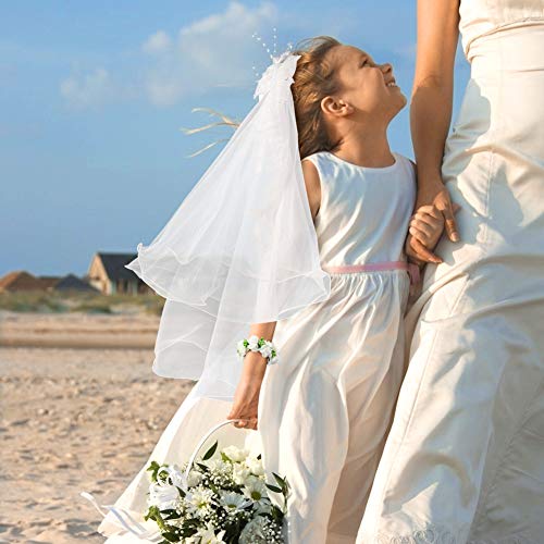 3 otters Flower Girl Veil, Communion Veils for Girls Lace Flower Veil Girls First Communion Veils Children\'s Wedding Veil with a White Wristband