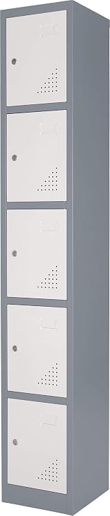 The Workplace Depot 5 Door Heavy Duty Locker Grey White 1800x300x300mm