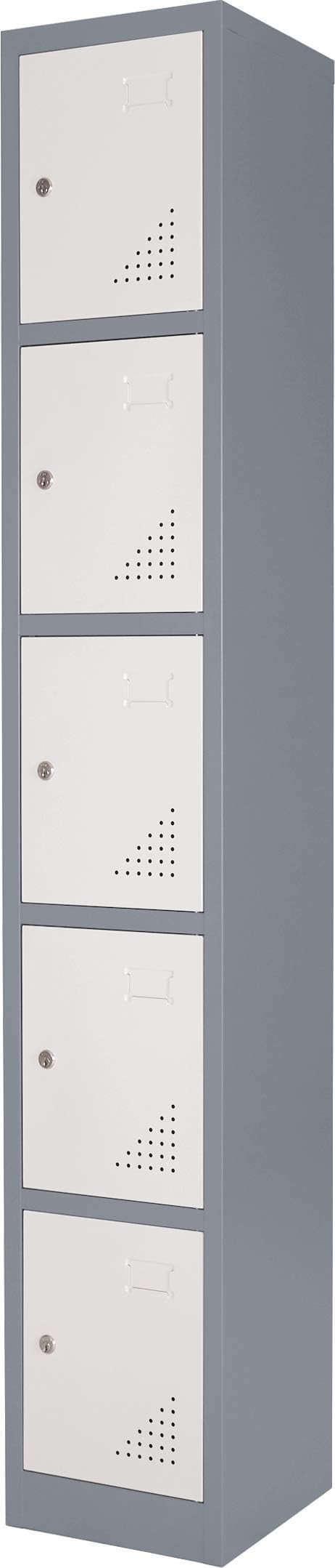 The Workplace Depot 5 Door Heavy Duty Locker Grey White 1800x300x300mm