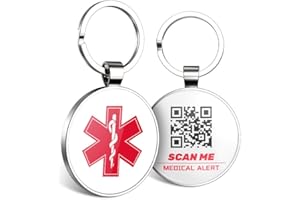 KEKHEALTH 2PCS QR Medical Alert ID Tag Life Alert Keychain Epipen Alert Pendant,Medic Alert ID for Women,QR Online Profile for Medical Conditions, Allergies, medications, Emergency Contacts