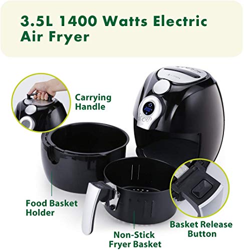 Air Fryer, VICOODA Electric Air Fryer 3.7Qt/3.5L 1400W, LED Display, Hot Air Fryer Oil-less Fryer for Home, Healthy Foods, 8-in-1 Cook Presets, Non Stick Fry Basket, Auto-timer & Temperature Controls