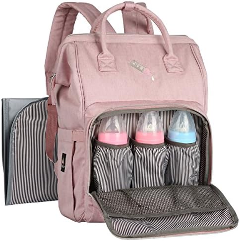 Pink Diaper Bag Backpack Designer with Stroller Straps & Changing Pad (Pink)
