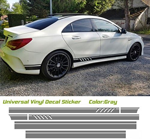Universal Car Racing Body Side Stripe Skirt Roof Hood Decal Sticker for All Cars Vinyl Bumper Decal(4Pcs) (Gray)