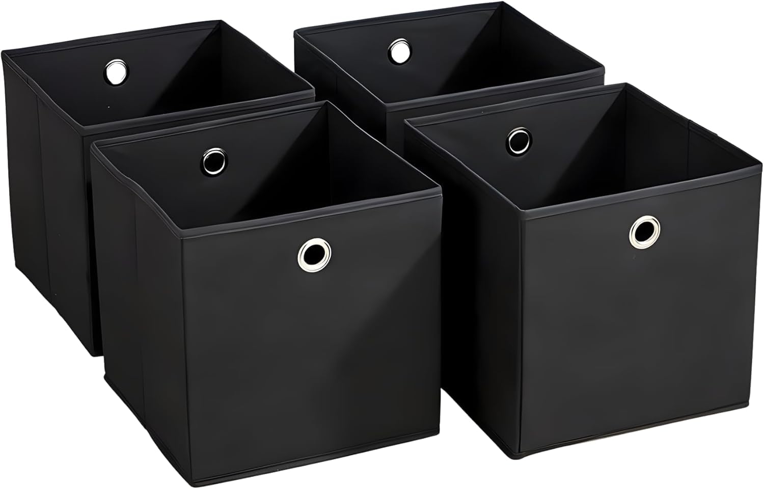 Home Source Cube Storage Boxes, Collapsible Fabric Storage Baskets, Foldable Canvas Organising Boxes, 4 Piece, Black