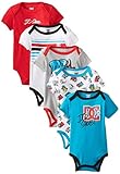 DC Shoes Co Baby-Boys Newborn 5 Pack Bodysuits - Red Aqua Gray Group