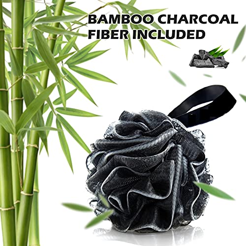 Zikebtuy Pack of 2 Bath Shower Loofah Sponge, Shower Puff, Bath Pouf Ball, Rich Foam Bamboo Charcoal Loofah, Black & White Mixed Color