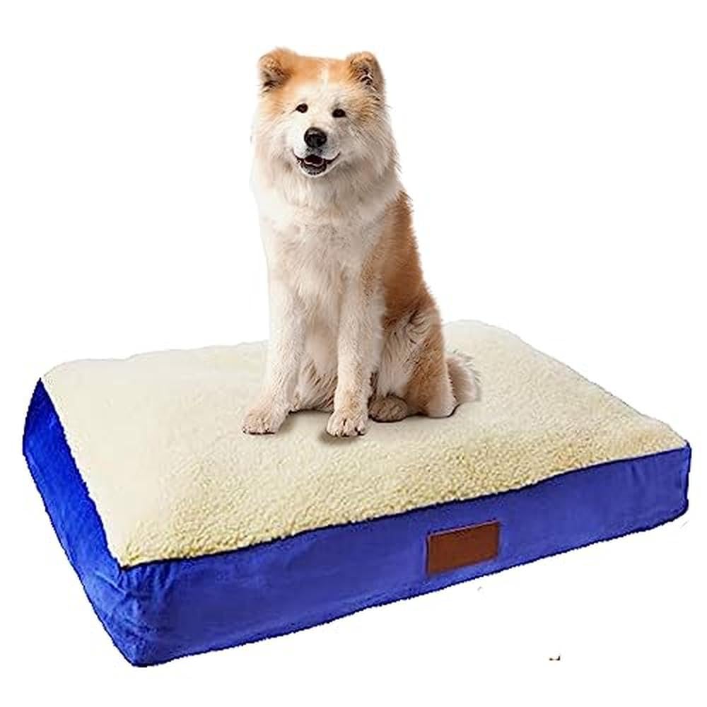 Ellie-Bo Medium Memory Foam Dog Bed for 30-inch Dog Cage/Crate - Blue Faux Suede/Sheepskin