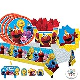 Sesame Street Birthday Party Pack for 16 with Plates, Napkins, Cups, Tablecover, and Candles with Exclusive Party Pin By Another Dream