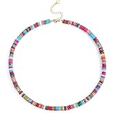 Top Plaza Colorful Beaded Necklace for Women Boho Natural Gemstone Choker Necklace Summer Handmade Jewelry Gift
