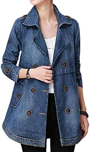 Women's Notch Collar Long Sleeve Button Embellished Denim Jacket