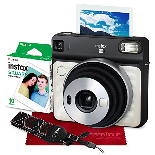 Fujifilm instax SQUARE SQ6 Instant Film Camera (Pearl White) with Fujifilm Instax Square Instant Film, Xpix Camera Strap, and Fibertique Cloth