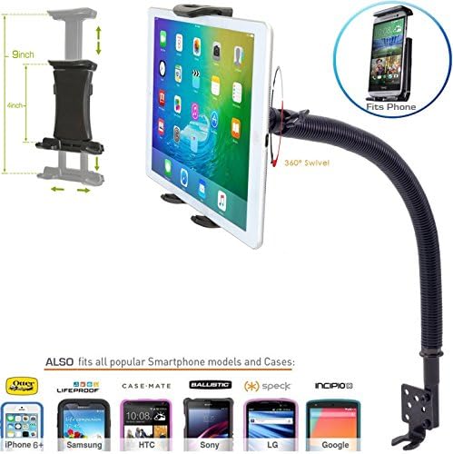 ChargerCity Heavy Duty Aluminum Rod Gooseneck Seat Bolt/Floor Tablet &amp; Smartphone Mount for iPad Air Mini Pro iPhone 7 Plus 7 6s 6 SE Galaxy S8 S7 8 Surface Pro