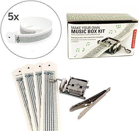 Kikkerland Mechanical Music Box Set Happy Birthday + 5 Paper Refill Set