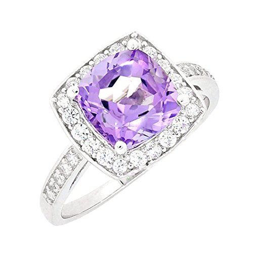 Vintage Style Sterling Silver Cushion Cut Genuine Amethyst Halo Ring (2 CT.T.W)