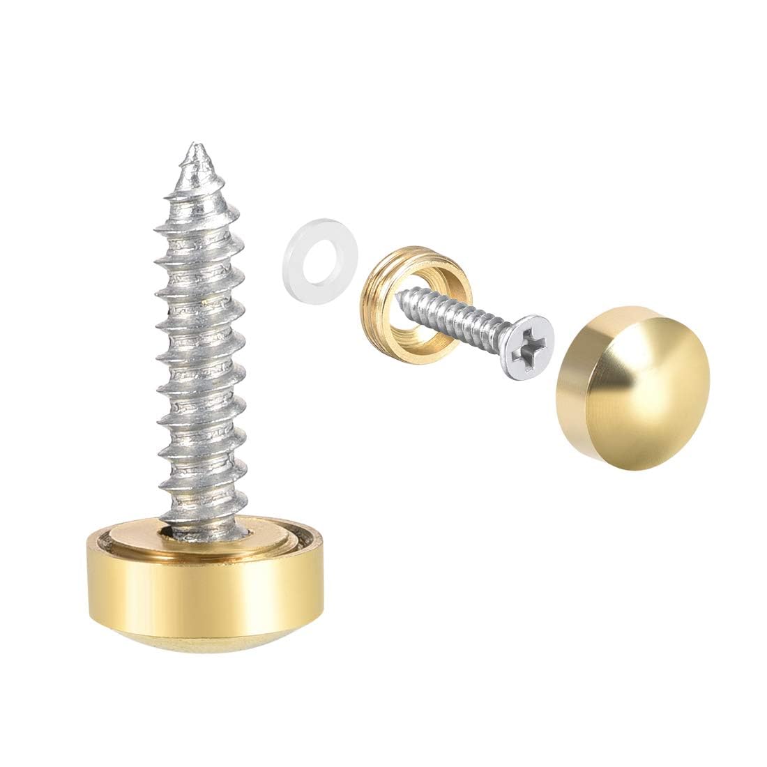 TOP-VIGOR 12Pcs Mirror Screws, 14mm brass Mirror Screws Cap Nail with Washers, Decorative Cap Covers Polished Mirror Nails for Mirrors, Furniture Fittings, Tables, Wardrobes, Glass, Gold