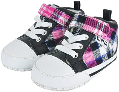Girls High Top Baby Shoes - Pink Plaid - Soft Sole Flexible Infant Shoes - Comfort, Cute, Cool