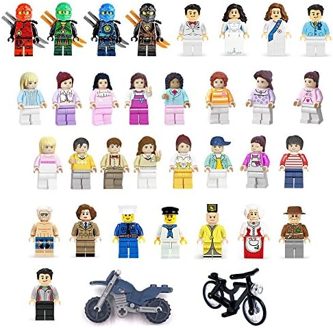 Minifigures Set of 32+2 Include Lego-Compatible Building Bricks Community Mini People and Accessories