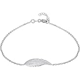Vanbelle Sterling Silver Jewelry - Rhodium Plated with 925 Stamp - Feather Charm Anklet - Elegant handcrafted Chain Anklet for Women - 9" long + 1" extender