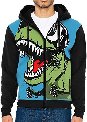 Men's Fashion Dinosaurs With Goggles Print Full-zip Zipper Hoodie Hooded Sweatshirt Long Sleeve Coat - With Pockets