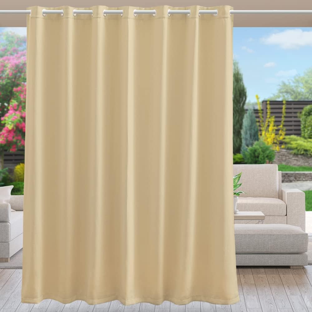 Outdoor Curtains - Anjee Outdoor Curtains for Patio Waterproof Large Extra Width Grommet Light Blocking Thermal Insulated Privacy Blackout Drapes for Front Porch Sliding Door Gazebos, 100 x 108 inches Beige 1 Panel