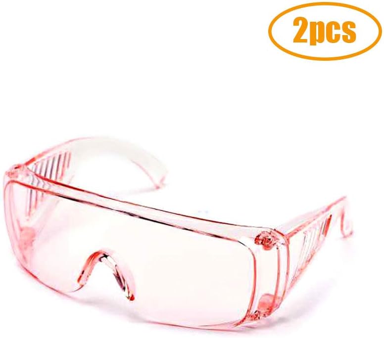 2pcs Anti-Fog Protective Goggles, SKYXD Crystal Clear Unisex Eyes Glasses Against Liquid Splash Dust Proof Wide Lens Safety Eyewear, Pink