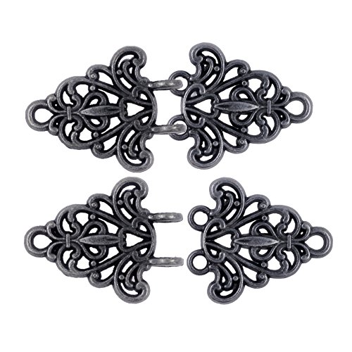 Bezelry Filigree Trivet HOOK And EYE Cloak Clasp Fasteners . Pack of 4 Pairs . 64mm x 29mm Fastened. (Vintage Black) - Thumbnail 3