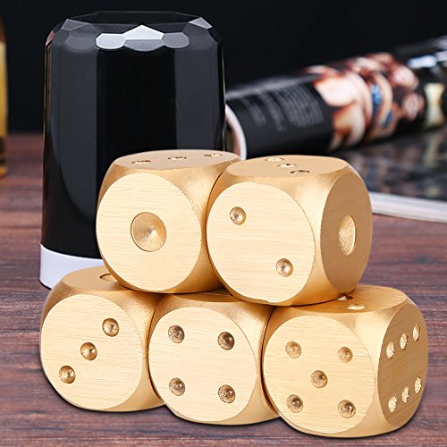 VGEBY1 5Pcs Game Dice, Aluminum Alloy Six Sides Spot Game Cube Accessories Cube Party Toys(Gold-Square Box)