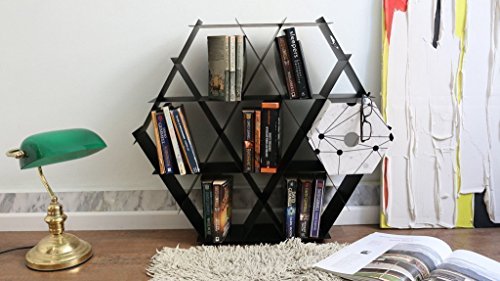 Geometric shelving unit, bookcase, honeycomb shelves, book shelf, shoe rack, hexagon shelf, Ruche shelving unit - size Medium - Satin black - Thumbnail 7