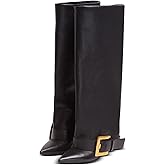 XEYANFYS Fold Over Boots for Women Pointed Toe Stiletto Heel Knee High Boots Sexy Dress Shoes
