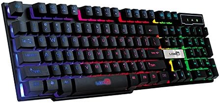 Kelly Bro Colorful Crack LED Illuminated Backlit USB Wired PC Rainbow Gaming Keyboard IBM Compatible Systems, Three-Color Cool Backlight, for Desktop, Computer (Black)