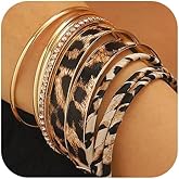 DEVINOTE Mottled Leopard Bangle Bracelet Set for Women Multilayer Punk Gold Stackable Leopard Bracelets Exaggerated Personalized Trendy Jewelry