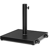 VredHom Patio Umbrella Base 43lbs Outdoor Umbrella Stand with Wheels, Heavy Duty Square Concrete Stand Market Umbrella, Black