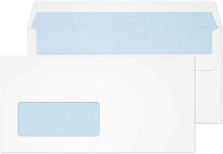 Blake Purely Everyday DL 110 x 220 mm 110 gsm Wallet Self Seal Low Window Envelopes (8884) White - Pack of 500