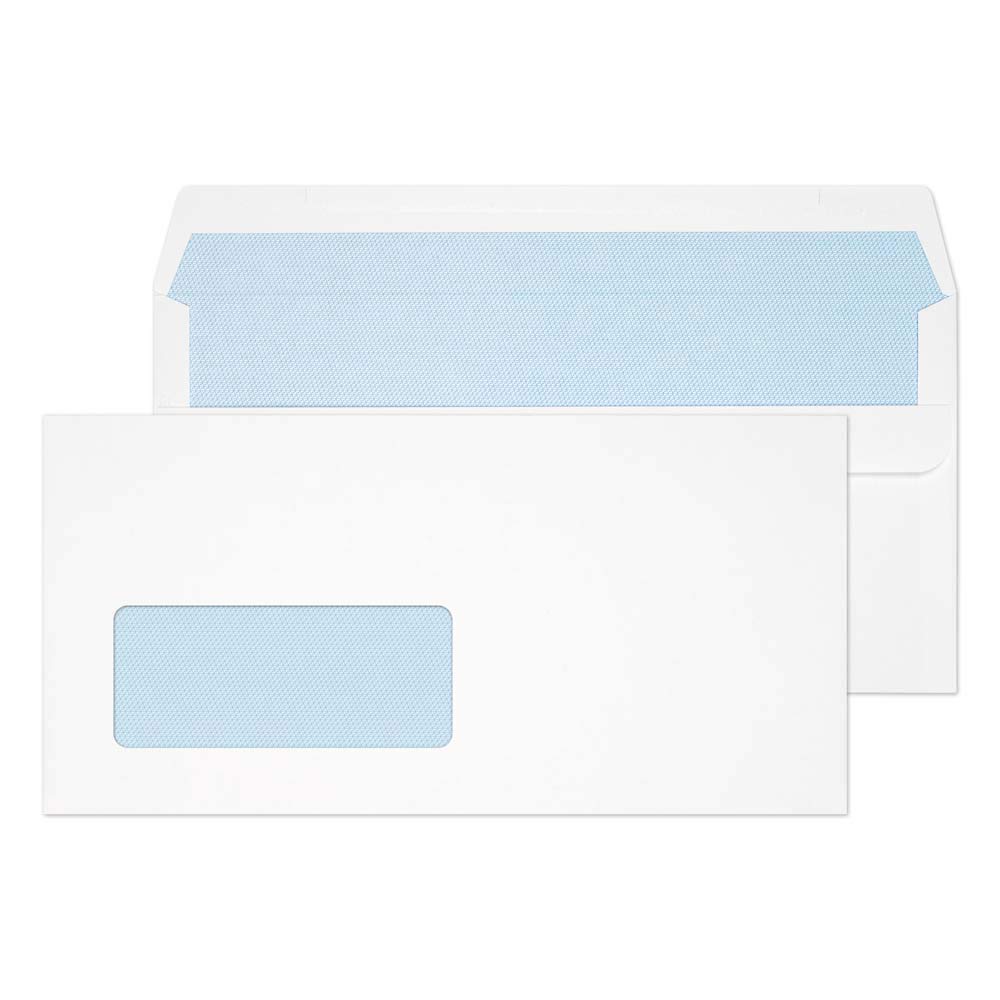 Blake Purely Everyday DL 110 x 220 mm 110 gsm Wallet Self Seal Low Window Envelopes (8884) White - Pack of 500