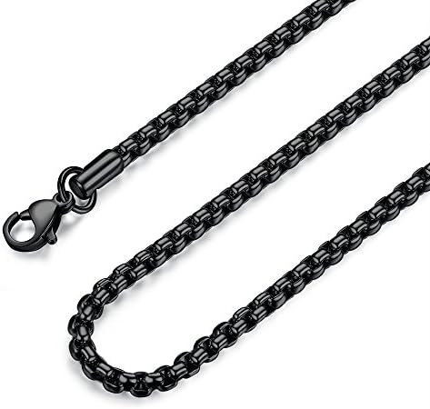 FOSIR 2-4MM Mens Womens Stainless Steel Black Rolo Cable Chain Necklace 45-75 cm