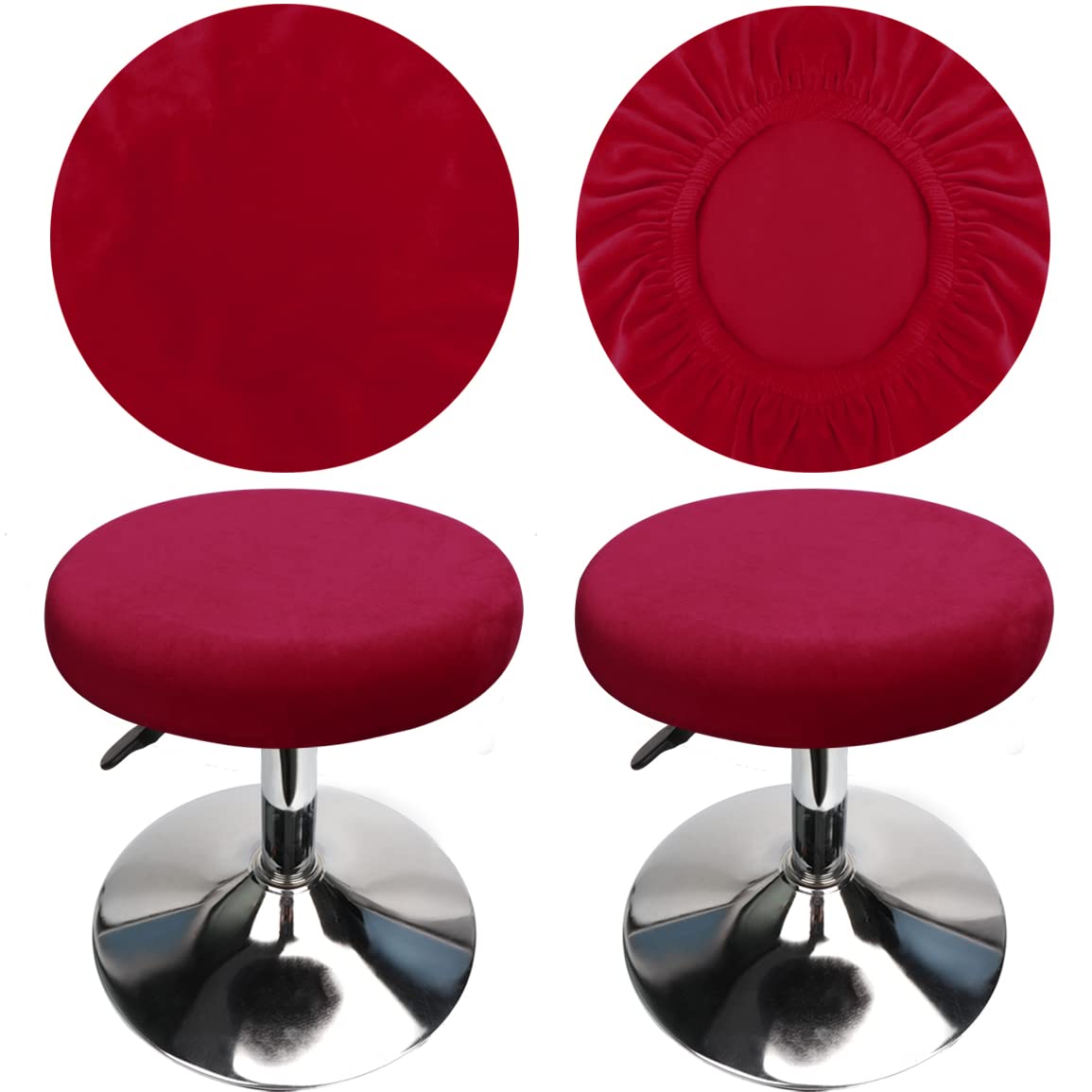 HuaLiSiJi Stool Covers Round 12"-16"/30-40cm Bar Stool Covers Velvet Round, Fabric is Soft and plush Washable Easy Care and Durable (2 Pcs Burgundy)