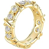 TOPROO Gold Rings for Women, 925 Sterling Silver Hypoallergenic Cubic Zirconia Rings Unique Retro Band Ring Statement Rings for Women Anniversary Engagement