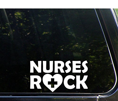 Nurses Rock Heart - 6 3/4"x 3 3/4" - Vinyl Die Cut Decal / Bumper Sticker For Windows, Trucks, Cars, Laptops, Macbooks, Etc.