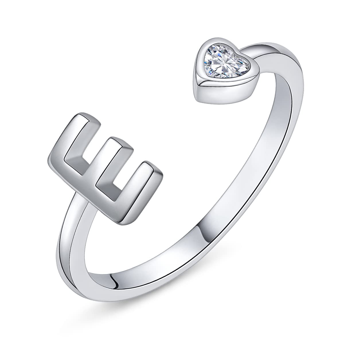 PEARLOVE 925 Sterling Silver Initial Rings for Women Girls A-Z Stackable Adjustable Silver Ring Jewelry Gifts