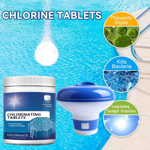 Chlorine Tablets for Pool, Swimming Pool Chlorine Dispenser Cleaning Kit,Purifier Tablets,Clean Slow Dissolving Chlorine Tabs, Prevents Bacteria & Algae(large tablet)