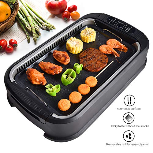 YOURLITE Electric Smokeless Grill with Tempered Glass Lid, Indoor BBQ