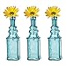 Luna Bazaar Small Vintage Glass Bottle Set (6.5-Inch, Turquoise Blue, Ella Square Design, Set of 3) - Flower Bud Vase for Home Décor and Wedding Centerpieces
